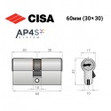 Циліндр CISA AP4 S 60 (30*30) нікель матовий 3 ключі