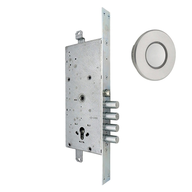 Розумний замок CISA DOMO Connexa E6537.28 ел.моторний + кнопка-контроллер CISA Button кругла сіра